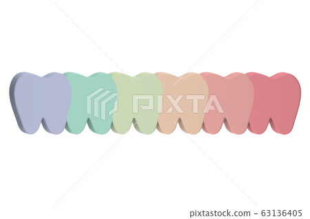 A row of teeth of multi colors or rainbow 63136405