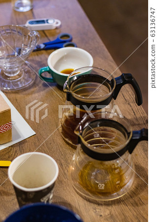 Glasses with brewed coffee. Stylish accessories and items for alternative coffee Glasses with brewed coffee. Stylish accessories and items for alternative coffee 63136747