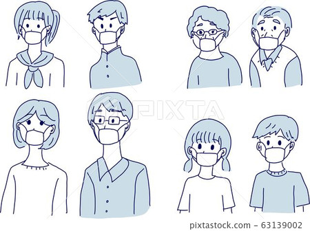 Family with masks-hand drawn style illustration set 63139002
