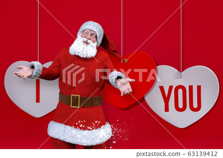 Santa Claus posing in front of a heart object 63139412