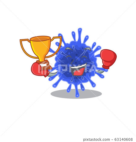 Happy face of boxing winner bacteria coronavirus in mascot design style Happy face of boxing winner bacteria coronavirus in mascot design style 63140608