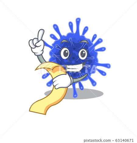 cartoon character of bacteria coronavirus holding menu ready to serve 63140671