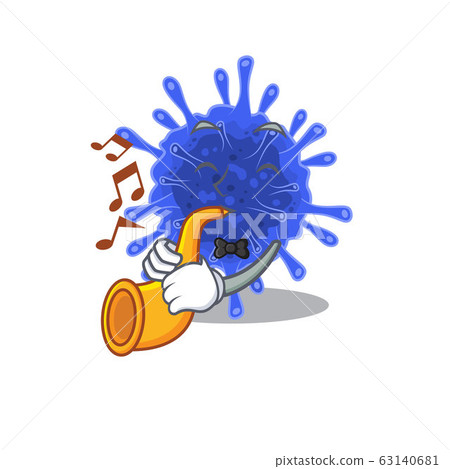 Bacteria coronavirus cartoon character design playing a trumpet 63140681