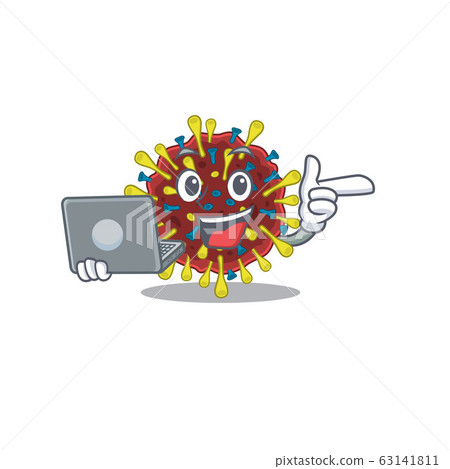 An icon of smart corona virus molecule working with laptop An icon of smart corona virus molecule working with laptop 63141811