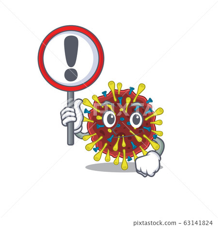 Cheerful cartoon style of corona virus molecule holding a sign 63141824