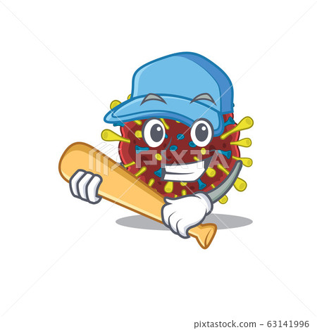 Mascot design style of corona virus molecule with baseball stick 63141996
