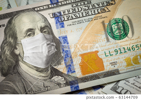 One Hundred Dollar Bill With Medical Face Mask on Benjamin Franklin One Hundred Dollar Bill With Medical Face Mask on Benjamin Franklin 63144709