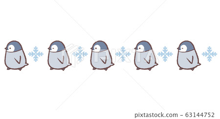 Penguin chick walking line snow 63144752