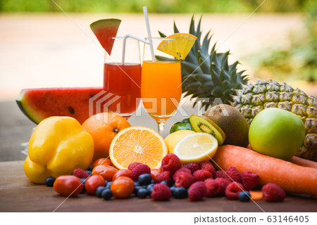 Set of tropical fruits colorful and fresh summer Set of tropical fruits colorful and fresh summer 63146405