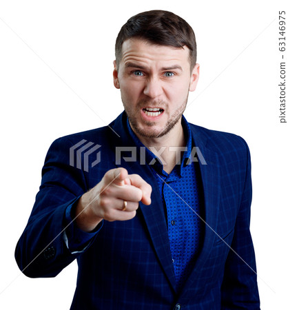Angry businessman pointing on you. Isolated on white. Angry businessman pointing on you. Isolated on white. 63146975