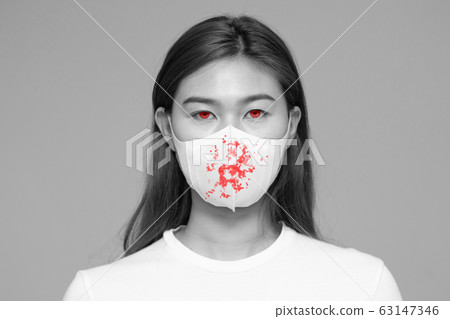 virus infection woman waring protection mask with blood on mask 63147346
