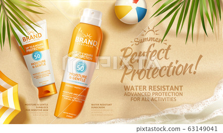 Summer Sunscreen Spray And Cream Ad - Stock Illustration [63149041] - Pixta