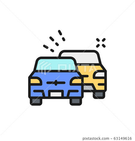 Overtaking, car traffic jam flat color line icon. Overtaking, car traffic jam flat color line icon. 63149616