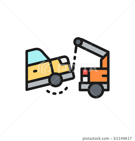 Evacuation car, tow truck flat color line icon. Evacuation car, tow truck flat color line icon. 63149617