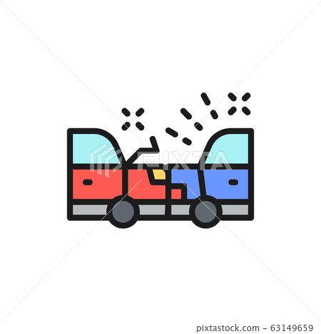 Accident, car crash flat color line icon. Accident, car crash flat color line icon. 63149659