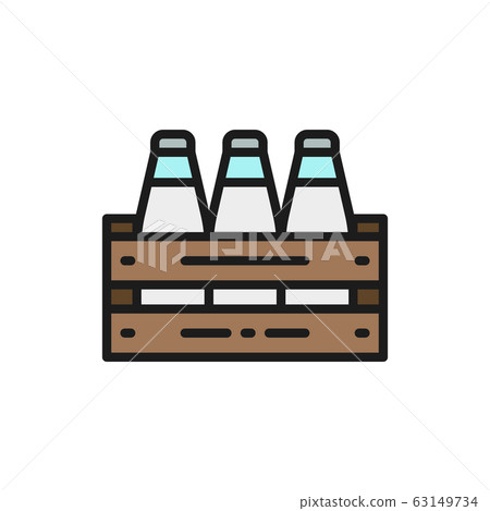 Box of bottles flat color line icon. Box of bottles flat color line icon. 63149734