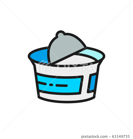 Packaging for yogurt, sour cream, cottage cheese flat color line icon. Packaging for yogurt, sour cream, cottage cheese flat color line icon. 63149735