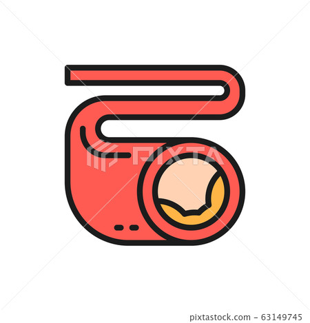 Artery with cholesterol buildup, atherosclerosis flat color line icon. 63149745