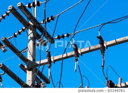 High voltage electric pole and transmission lines 63149761