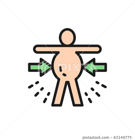 Abdominal distention, obesity, stomachache flat color line icon. Abdominal distention, obesity, stomachache flat color line icon. 63149775