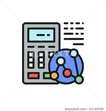 Calculator, calculation of daily calories, ingredient amount flat color icon. 63149789