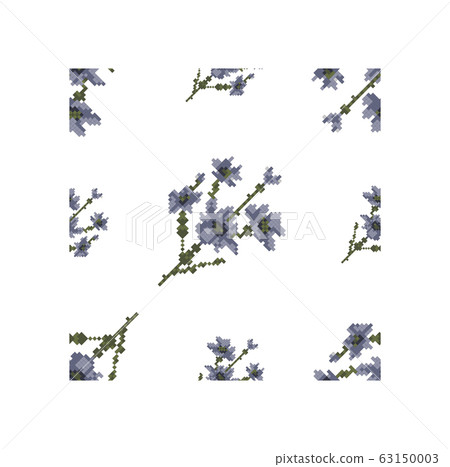 Hand embroidery style blue flowers seamless pattern. Summer blue flowers for fabric printing. Diagonal direction Hand embroidery style blue flowers seamless pattern. Summer blue flowers for fabric printing. Diagonal direction 63150003