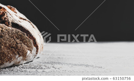 Banner with fresh soft homemade rye bread. 63150756