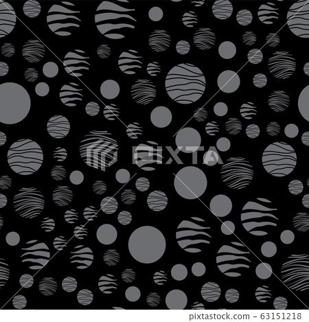 White, yellow and gray circles with textures on a black background. Seamless pattern. Vector design for fabric, packaging, paper 63151218