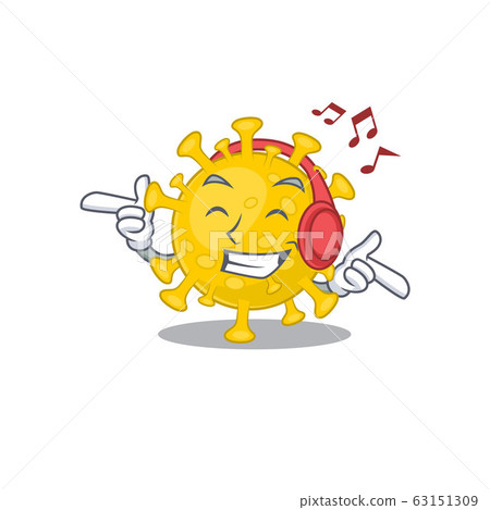 enjoying music corona virus diagnosis cartoon mascot design 63151309