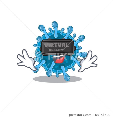 A picture of microscopic corona virus character with Virtual reality headset A picture of microscopic corona virus character with Virtual reality headset 63151590