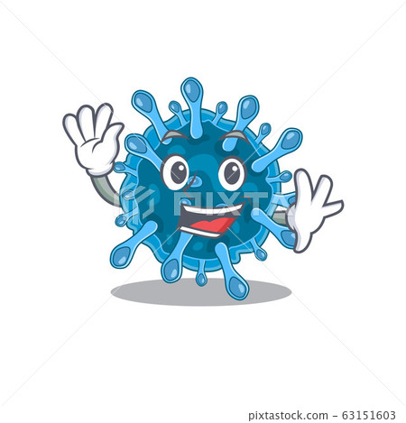 Smiley microscopic corona virus cartoon mascot design with waving hand Smiley microscopic corona virus cartoon mascot design with waving hand 63151603