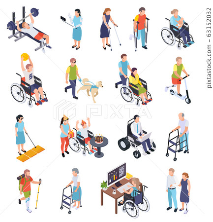 Disabled People Isometric Icons Set 63152032