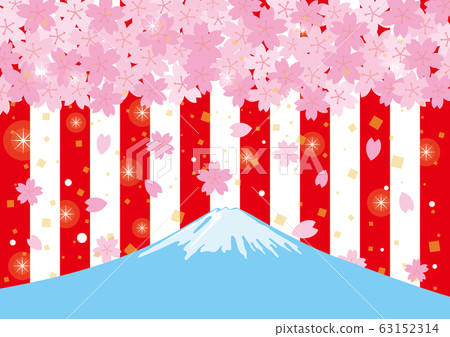 紅白幕富士山櫻花背景 插圖素材 圖庫