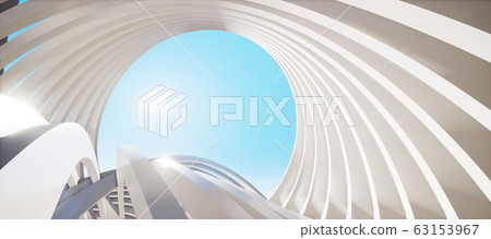 鮮豔細緻的全景景觀圖：白色抽象圓環（3D CG 渲染數位插圖） 63153967