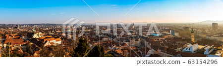 Wide panorama of Graz City from castle hill Wide panorama of Graz City from castle hill 63154296
