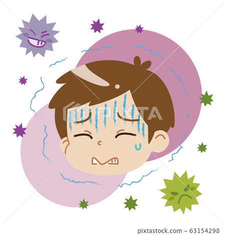 Boy and virus feeling cold and chills 63154298