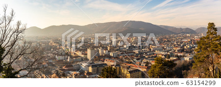 Wide panorama of Graz City from castle hill 63154299