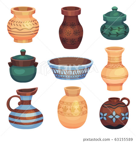 Ceramic Vessels and Containers for Interior and Kitchen Use Vector Set Ceramic Vessels and Containers for Interior and Kitchen Use Vector Set 63155589