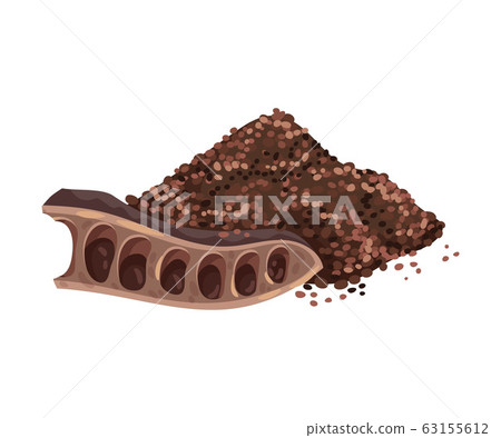 Carob Pod with Seeds Inside and Pile of Milled Plant Isolated on White Background Vector Illustration 63155612