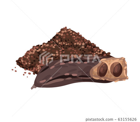 Carob Pod with Seeds Inside and Pile of Milled Plant Isolated on White Background Vector Illustration 63155626