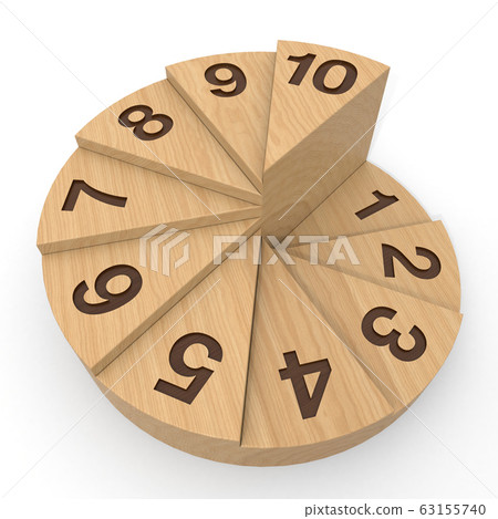 Tree pie chart. Add numbers. 3D rendering 63155740