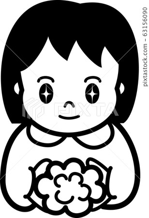 Hand-washing girls Prevention/Countermeasures Coronavirus Cold Flu Black and white line drawing 63156090