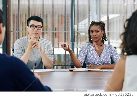 Business lady expressing her opinion Business lady expressing her opinion 63156233