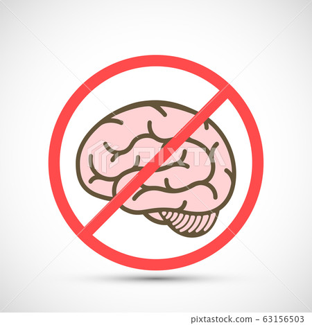 Red prohibition sign with a human brain inside 63156503
