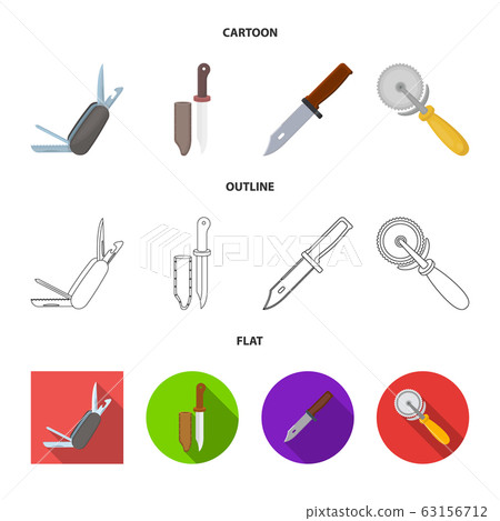 Vector design of knife and cut logo. Set of knife and flat stock symbol for web. 63156712
