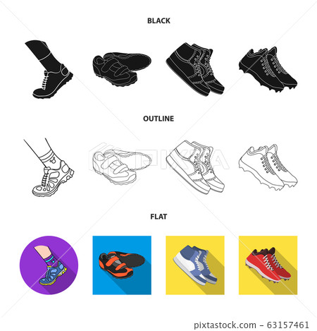 Vector illustration of shoe and sport symbol. Set of shoe and fitness stock vector illustration. 63157461