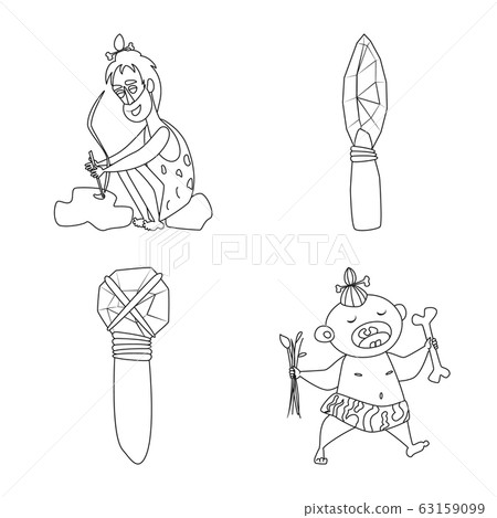 Isolated object of primitive and archeology logo. Set of primitive and history vector icon for stock. 63159099