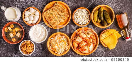 Fermented food, probiotics, top view Fermented food, probiotics, top view 63160546