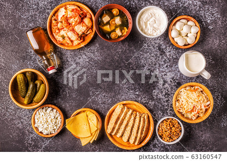 Fermented food, probiotics, top view Fermented food, probiotics, top view 63160547