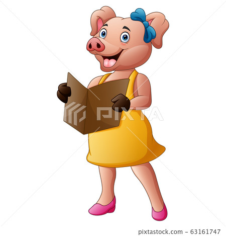 Lady pig in clothes reading a book Lady pig in clothes reading a book 63161747